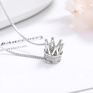 925 Silver Plated Crown Pendant Necklace with Zircon, Gift for Her