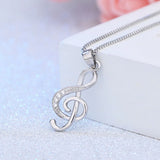925 Silver Plated Love Rhythm Notes Pendant Necklace High Zircon Chain Jewelry