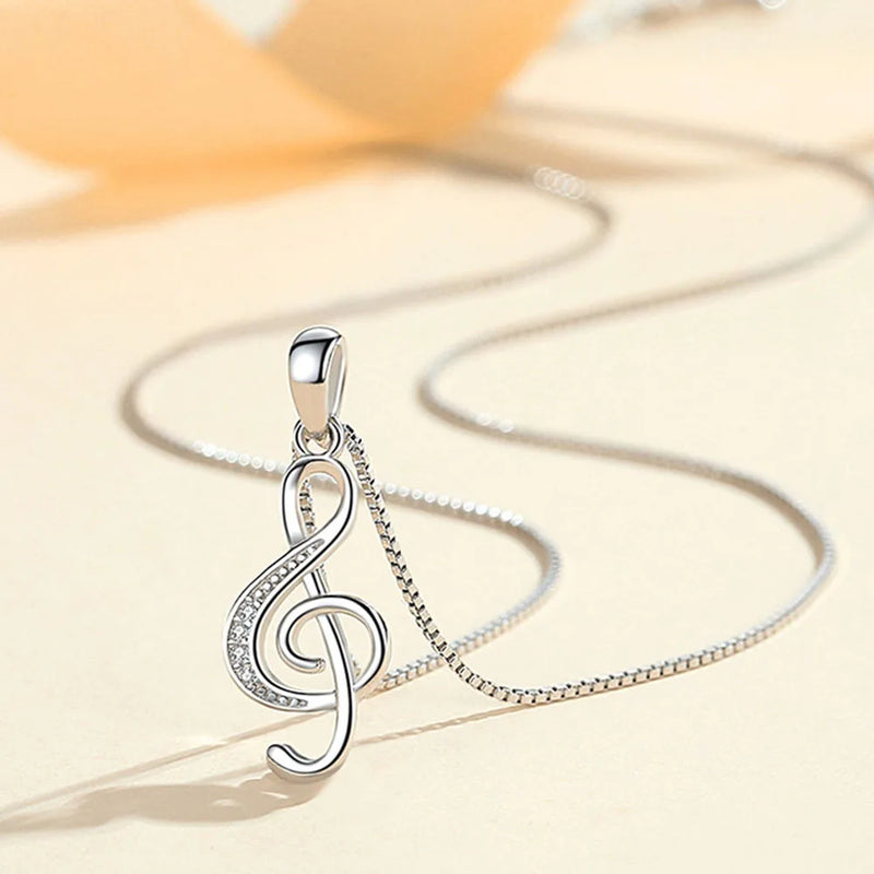 925 Silver Plated Love Rhythm Notes Pendant Necklace High Zircon Chain Jewelry