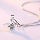 925 Silver Plated Angel Wings Pendant Necklace with High Crystal Zircon