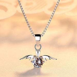 925 Silver Plated Angel Wings Pendant Necklace with High Crystal Zircon