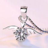 925 Silver Plated Angel Wings Pendant Necklace with High Crystal Zircon