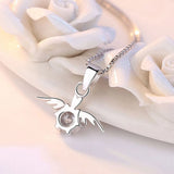 925 Silver Plated Angel Wings Pendant Necklace with High Crystal Zircon