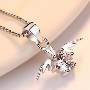 925 Silver Plated Angel Wings Pendant Necklace with High Crystal Zircon