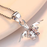 925 Silver Plated Angel Wings Pendant Necklace with High Crystal Zircon