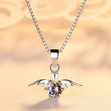 925 Silver Plated Angel Wings Pendant Necklace with High Crystal Zircon