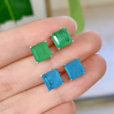 925 Silver Emerald Palaiba 7 * 7 Square Ear Studs Earrings
