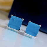 925 Silver Emerald Palaiba 7 * 7 Square Ear Studs Earrings
