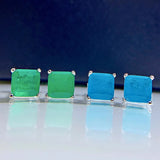 925 Silver Emerald Palaiba 7 * 7 Square Ear Studs Earrings