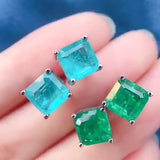 925 Silver Emerald Palaiba 7 * 7 Square Ear Studs Earrings