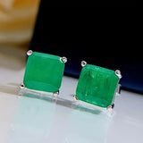925 Silver Emerald Palaiba 7 * 7 Square Ear Studs Earrings