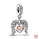 925 Silver Rose Heart Padlock Double Family Dangle Charm Beads Love Pendant