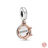 925 Silver Rose Heart Padlock Double Family Dangle Charm Beads Love Pendant