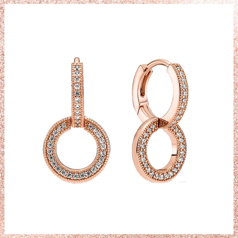 925 Silver Rose Hoop Earrings Zircon Stud Earring Anniversary Gift