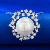 925 Silver Star Pearl Necklace Pendant Classic Diamond Neckchain