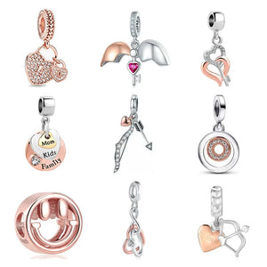 925 Silver Rose Smiley Charm Beads for Bracelet Necklace