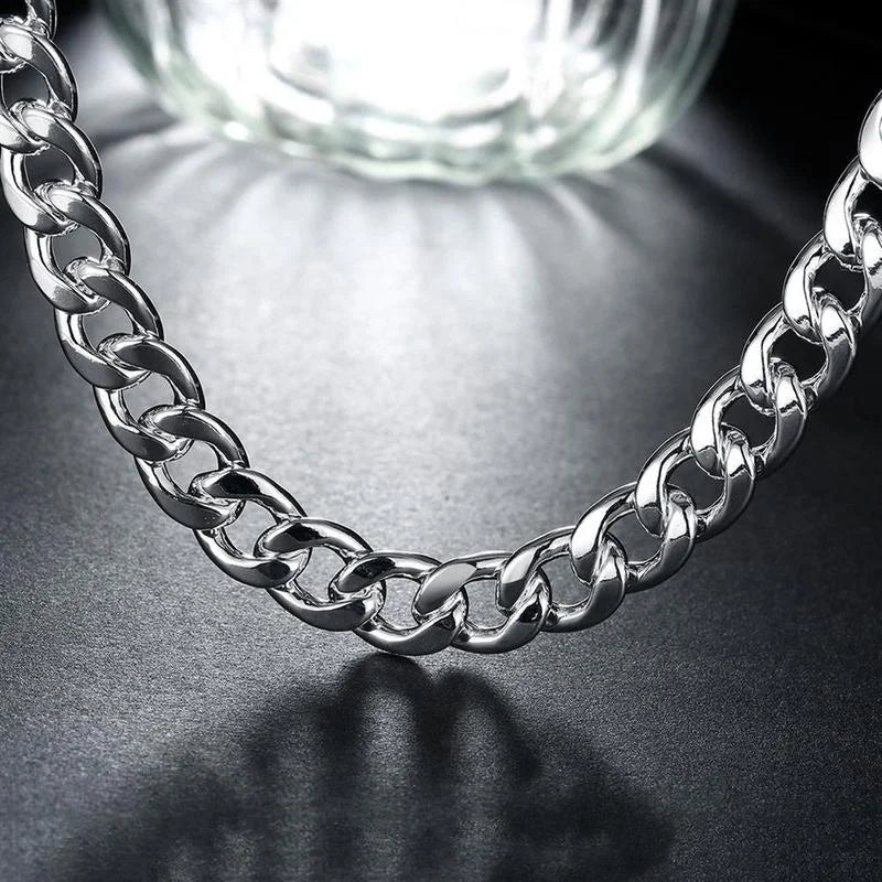 925 Sterling Silver 10MM 20/22/24inches Charm Chain Necklace