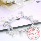 925 Silver Cross Heart Moon Flower Zircon Bracelet Bangle