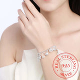 925 Silver Cross Heart Moon Flower Zircon Bracelet Bangle