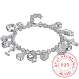 925 Silver Cross Heart Moon Flower Zircon Bracelet Bangle
