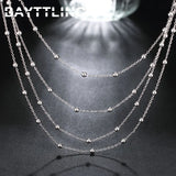 925 Silver 18in 4 Bead Chain Necklace Women Wedding Glamour Jewelry