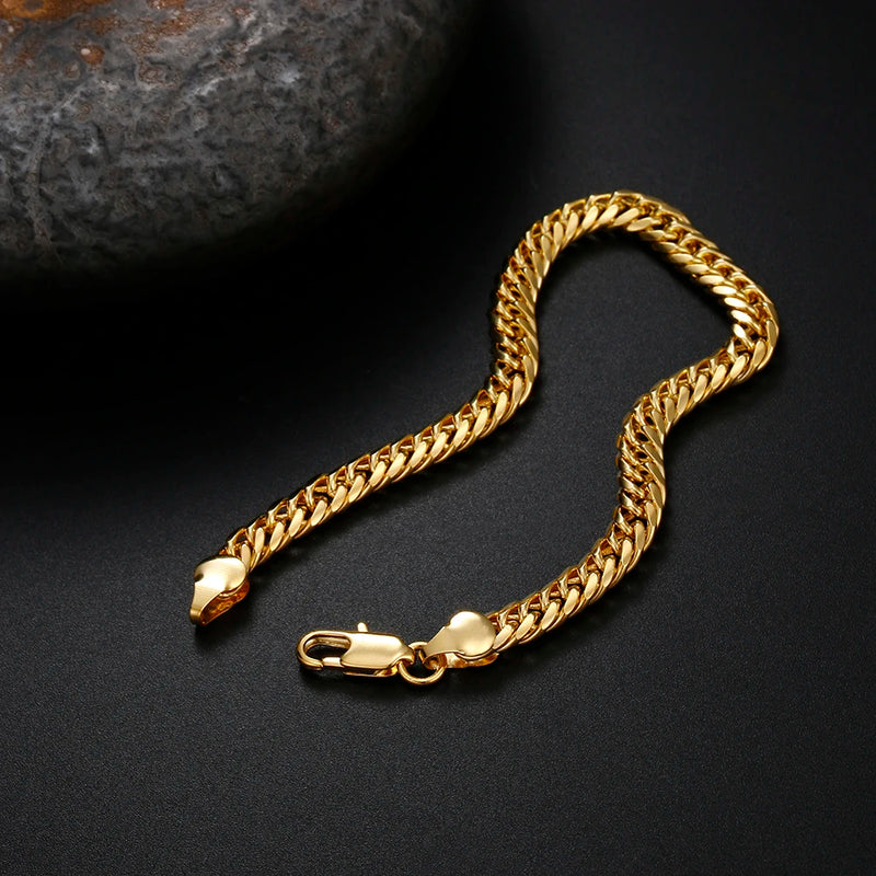 925 Silver 18K Charm Chain Bracelet 6MM Geometry Wedding Jewelry