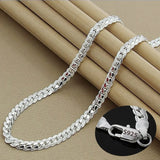 925 Silver Sideways Chain Necklace Bracelet Set Wedding Gift