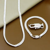 925 Silver Sideways Chain Necklace Bracelet Set Wedding Gift