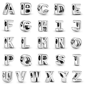 925 Silver A-Z Flower Name Letter Charm Bead Pendant for Bracelet DIY