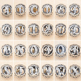 925 Silver A-Z Flower Name Letter Charm Bead Pendant for Bracelet DIY