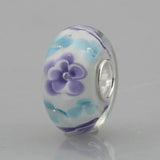 925 Silver 3D Flowers Charm Glass Bead for European Bracelet