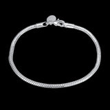 925 Silver 3mm 8" Snake Bone Bracelet for Feminine Charm
