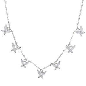925 Silver CZ Butterfly Charm Necklace Women Collar Chain