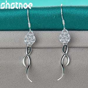 925 Silver Zircon Geometric Drop Earrings Women Party Wedding Jewelry