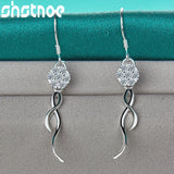 925 Silver Zircon Geometric Drop Earrings Women Party Wedding Jewelry