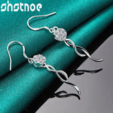 925 Silver Zircon Geometric Drop Earrings Women Party Wedding Jewelry