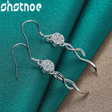 925 Silver Zircon Geometric Drop Earrings Women Party Wedding Jewelry