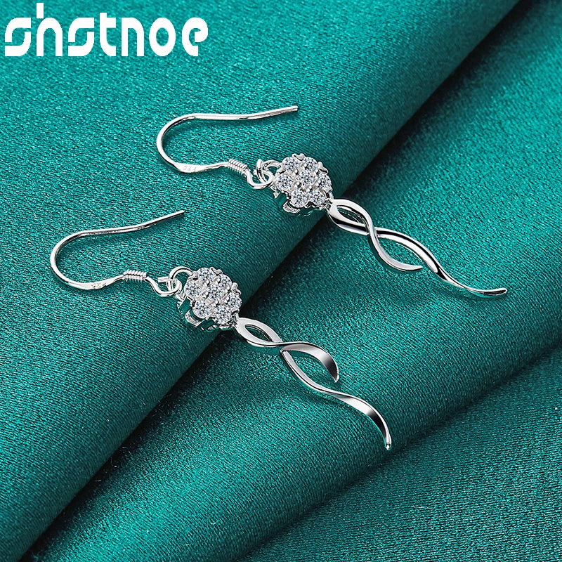 925 Silver Zircon Geometric Drop Earrings Women Party Wedding Jewelry
