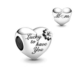 925 Sterling Silver Angel Wings Mum Heart Clover Rose Flower Charm Bead