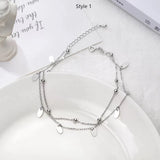 925 Silver Double Layer Leaf Geometric Anklet