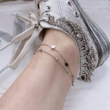 925 Silver Double Layer Leaf Geometric Anklet