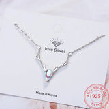 925 Silver Antlers Round Crystal Necklace For Women