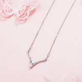 925 Silver Antlers Round Crystal Necklace For Women