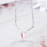 925 Silver Antlers Round Crystal Necklace For Women