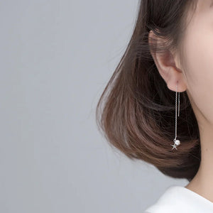 925 Silver Asymmetric Starfish Shell Earrings Women Girl Long Ear Line Jewelry