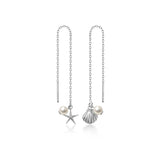 925 Silver Asymmetric Starfish Shell Earrings Women Girl Long Ear Line Jewelry