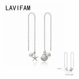 925 Silver Asymmetric Starfish Shell Earrings Women Girl Long Ear Line Jewelry