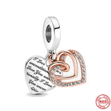 925 Sterling Silver Baby Pacifier Mom Heart Double Dangle Charm Bead