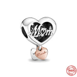 925 Sterling Silver Baby Pacifier Mom Heart Double Dangle Charm Bead