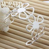 925 Sterling Silver Bangle Bracelet Women Flower Big Bangle Jewelry